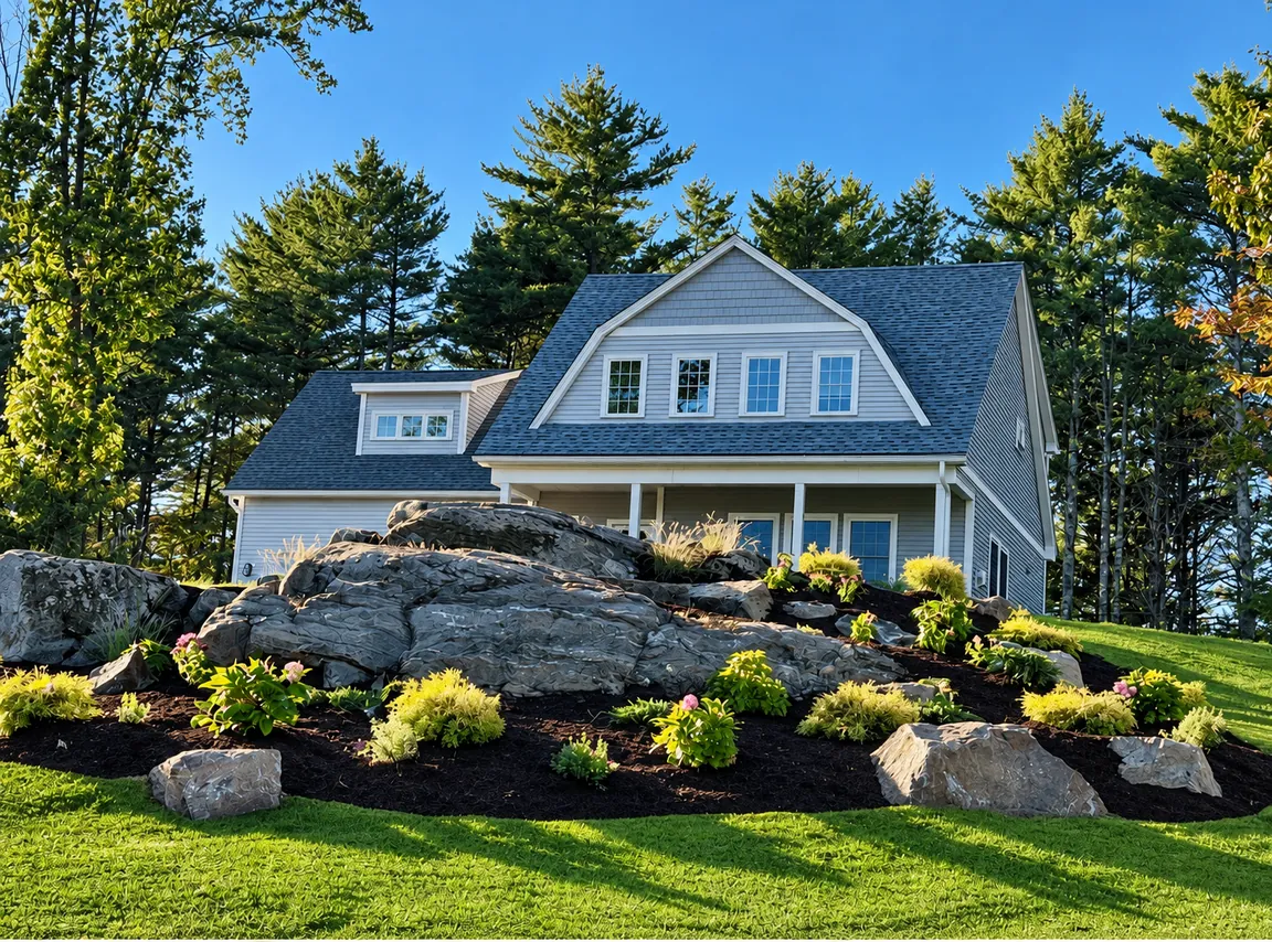 Boulder retaining wall built by Up North Scapes