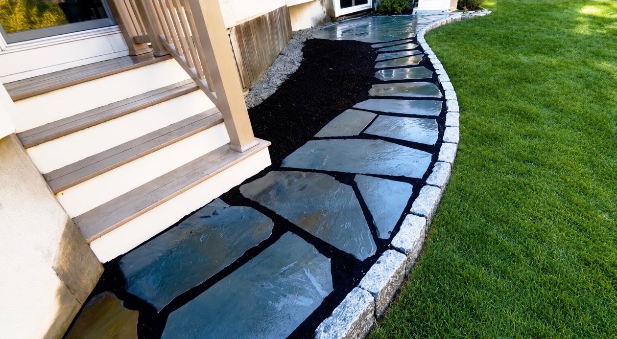 Bluestone walkway installed by Up North Scapes