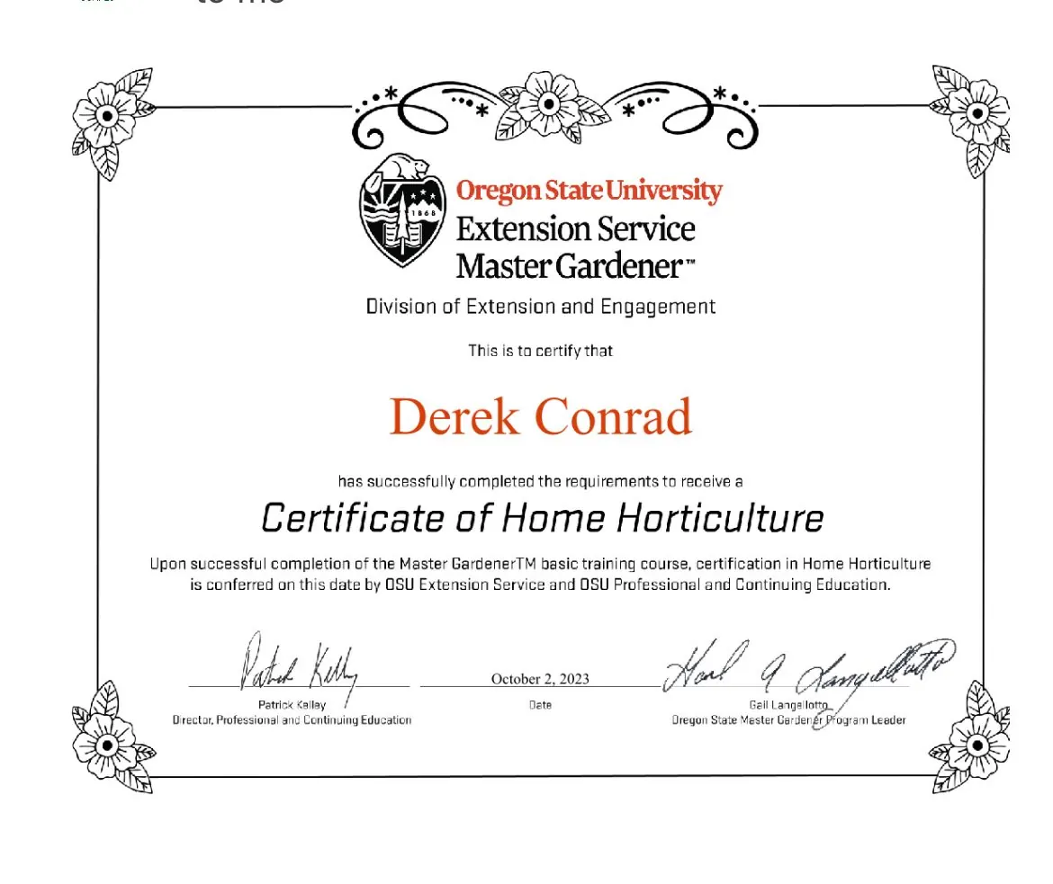 OSU Certified in Home Horticulture - Derek Conrad, Up North Scapes NH
